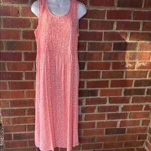 Sleeveless coral Floral Midi Dress